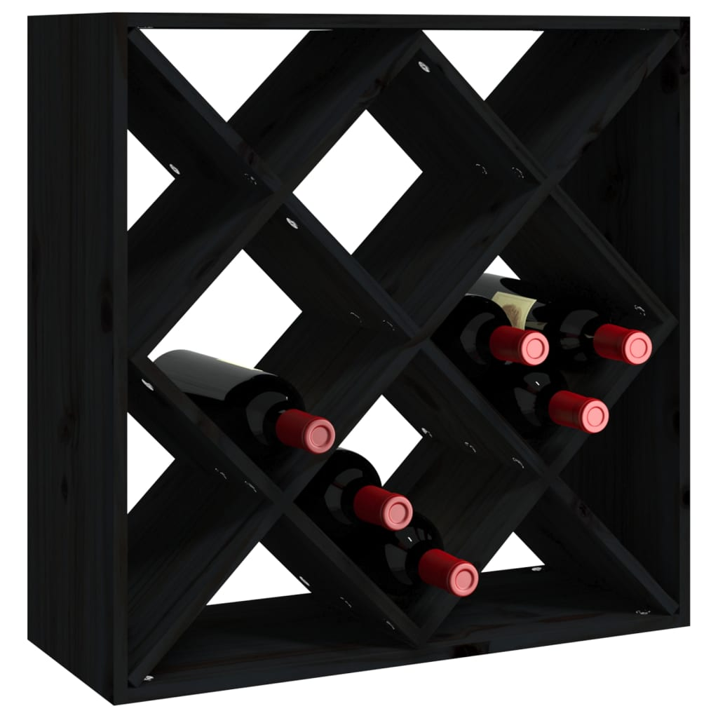 12 part Wine Cabinets Black 62x25x62 cm Solid Wood Pine