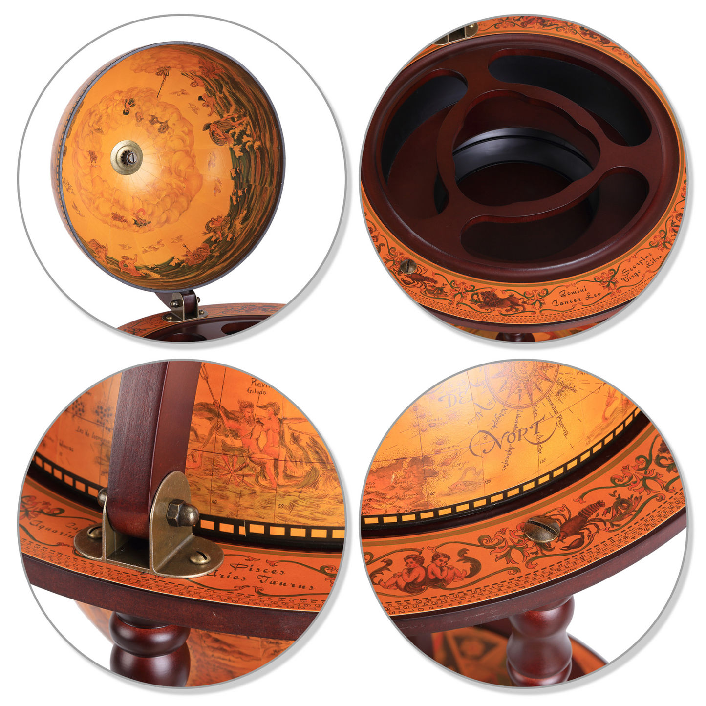 Globe Shaped Retro Style Movable Wine Trolley