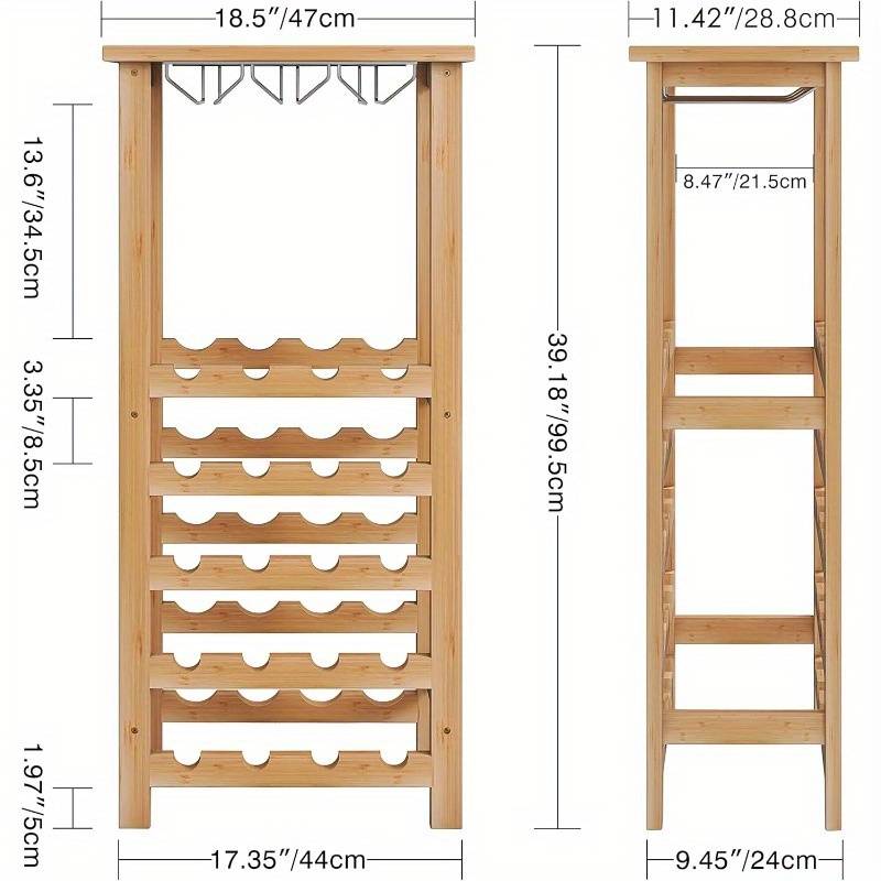 20 Bottle Wine Rack with Glass Shelves and Tabletop