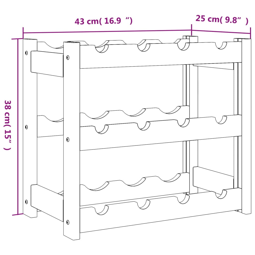 vidaXL Wine Rack for 12 Bottles Grey Solid Wood Pine