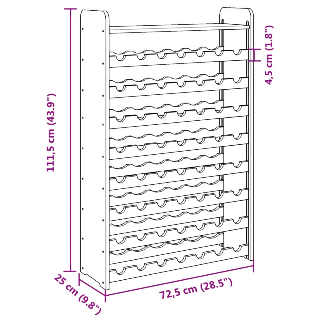 vidaXL Wine Rack with Top Board 72.5x25x111.5 cm Solid Wood Pine
