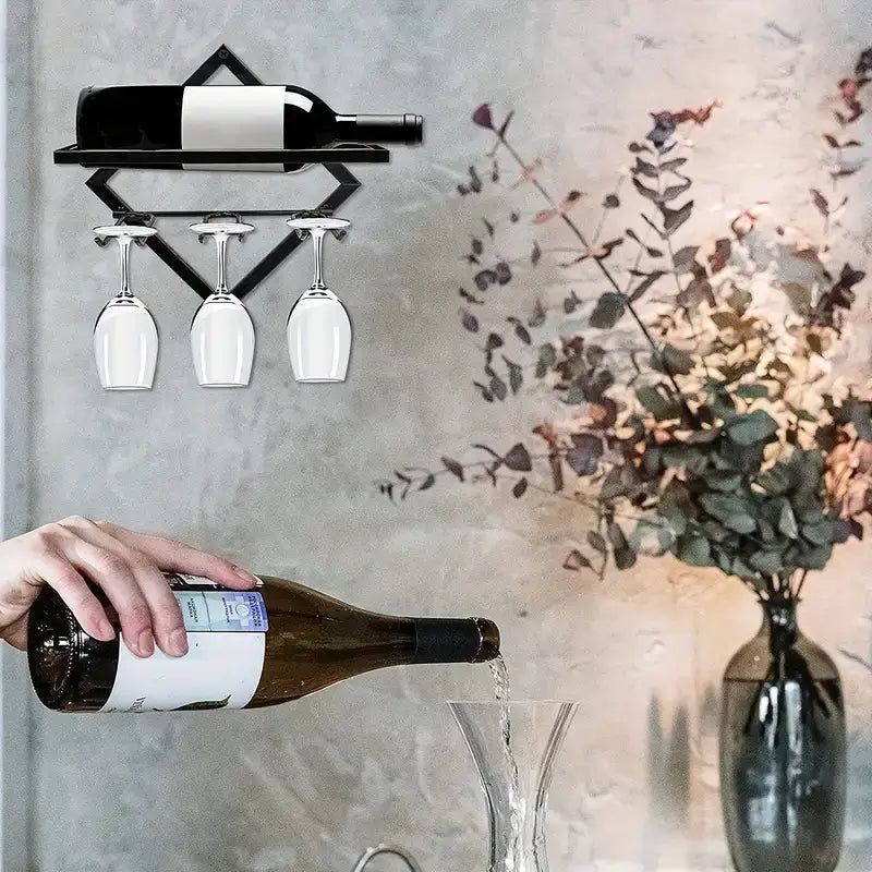 3 glasses wall mounted Wine Rack Black Metal