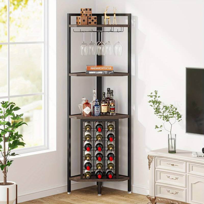 4 Tier Corner Bar Freestanding Floor Wine Rack
