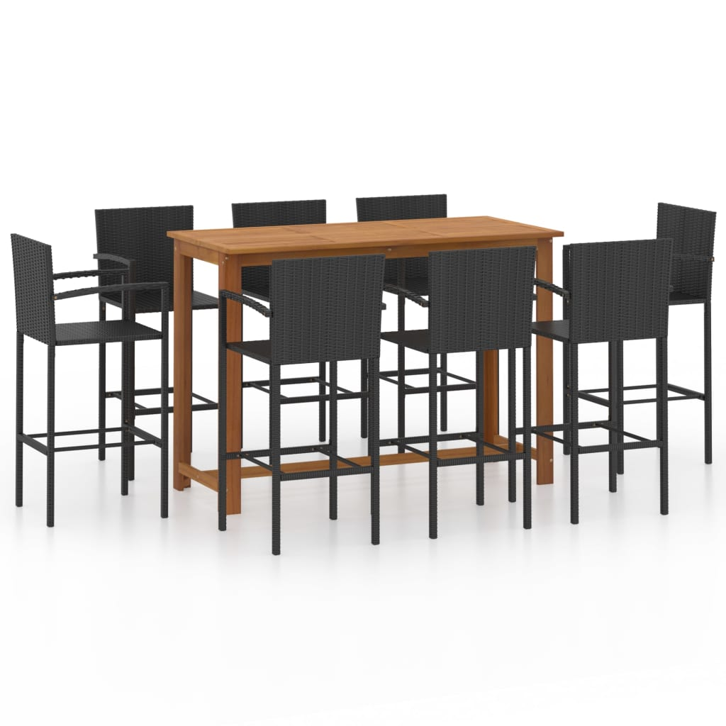 9 Piece Garden Bar Set Black chairs