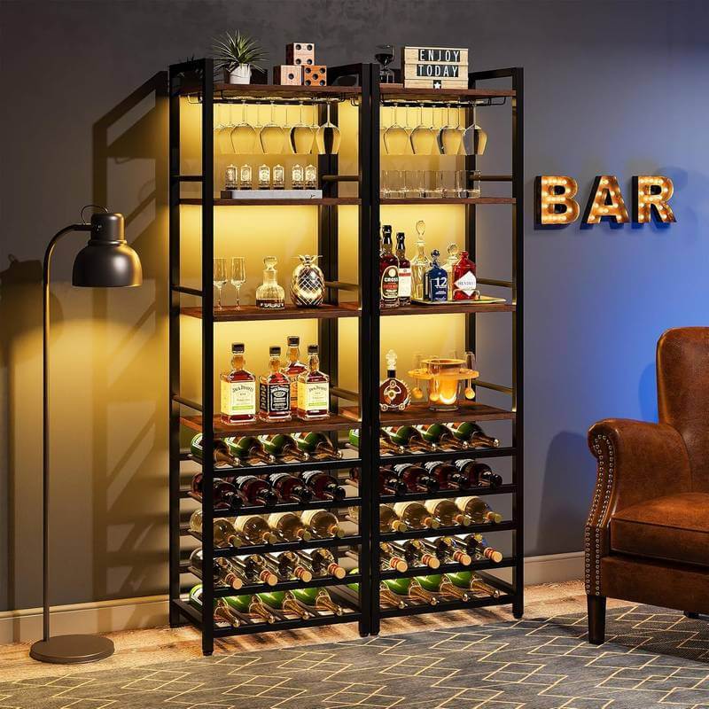 9 Tier Freestanding Wine Rack with Glass Holder and Storage