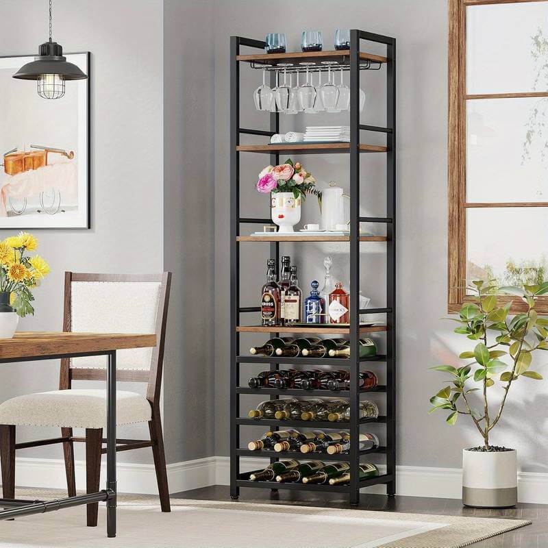 9 Tier Freestanding Wine Rack with Glass Holder and Storage Shelves