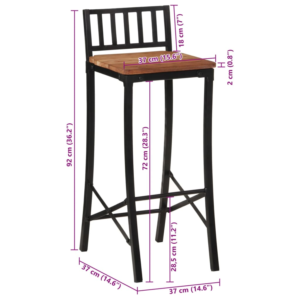 Bar Chair 2 pcs Solid wood handmade