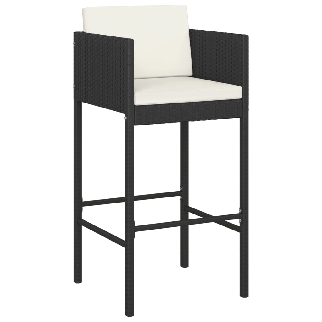 Bar Stool 2 pcs with Cushions Black Poly Rattan