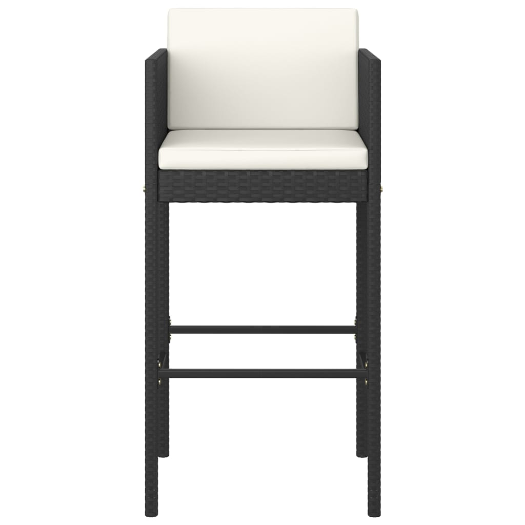 Bar Stools 2 pcs with Cushions Black Poly Rattan white cushion