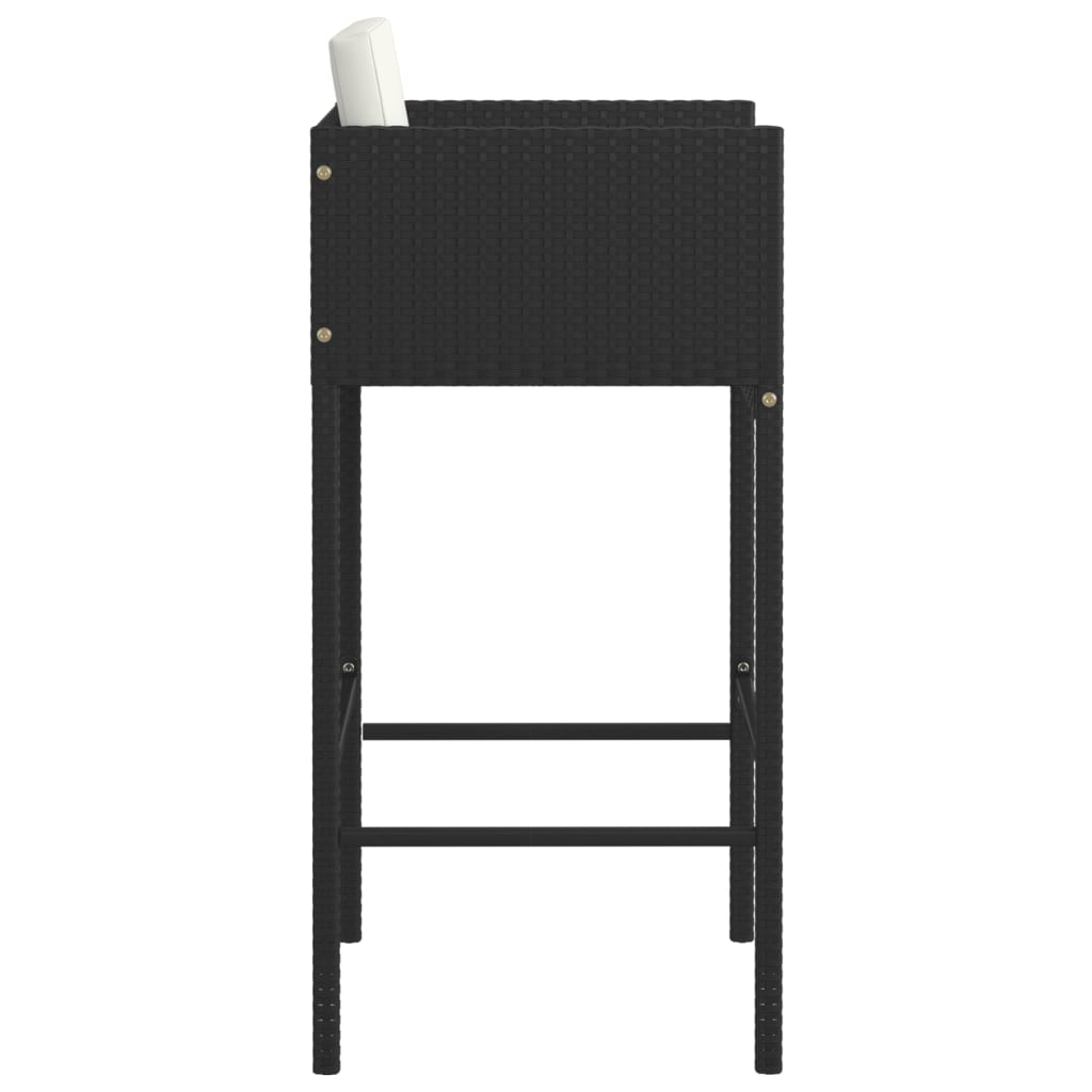 Bar Stools 2 pcs with Cushions Black Poly Rattan white cushions