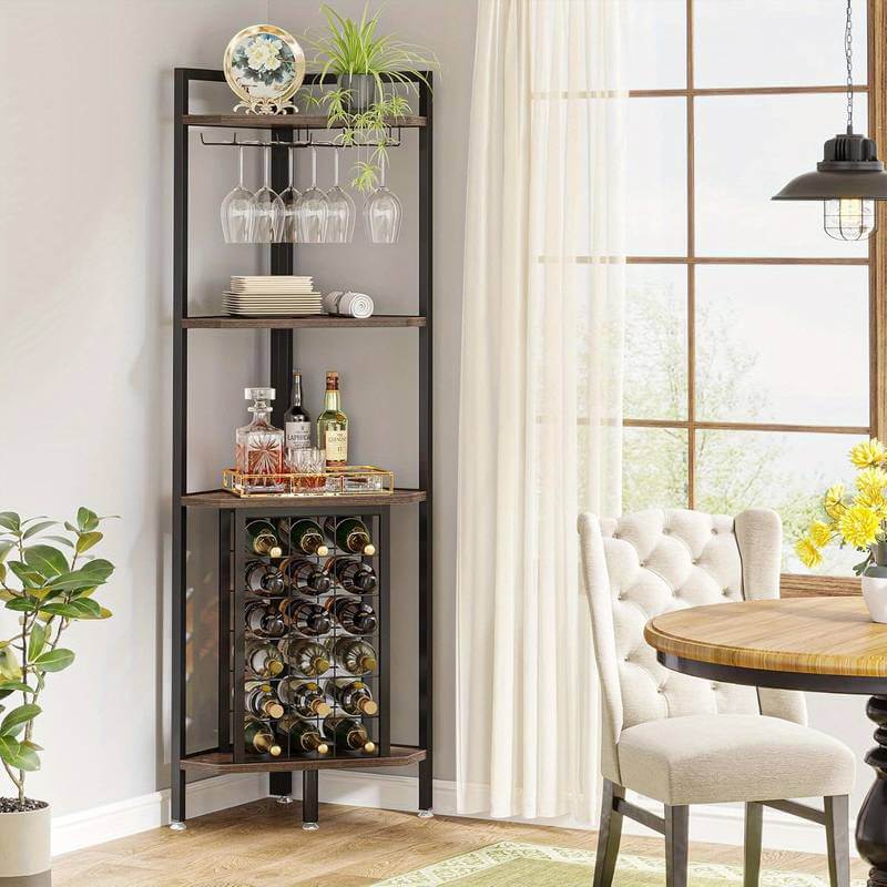 Black 4 Tier Corner Bar Freestanding Floor Wine Rack
