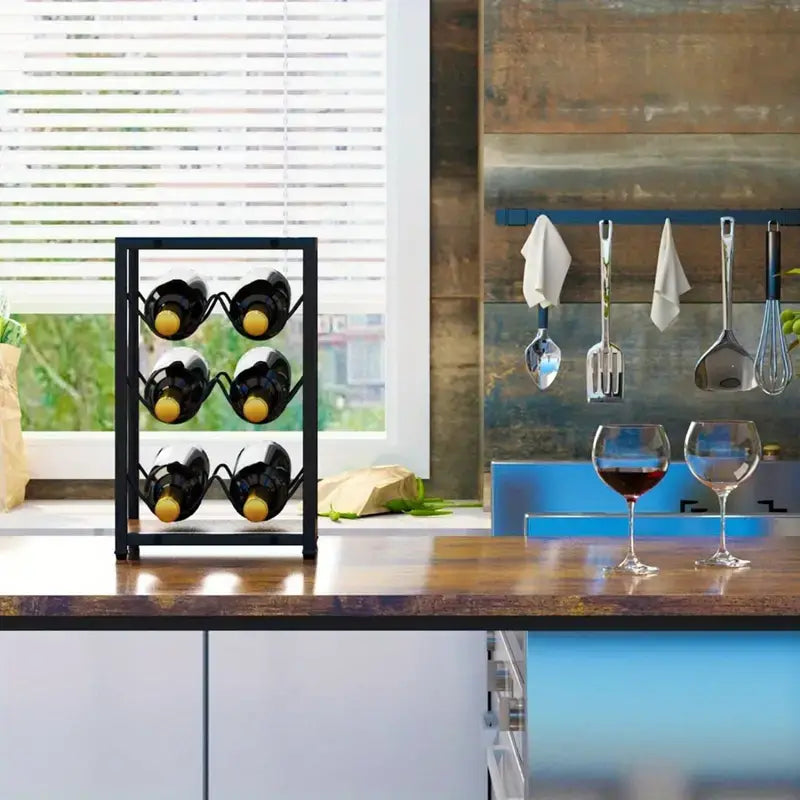 Black And Brown Countertop Wine Rack