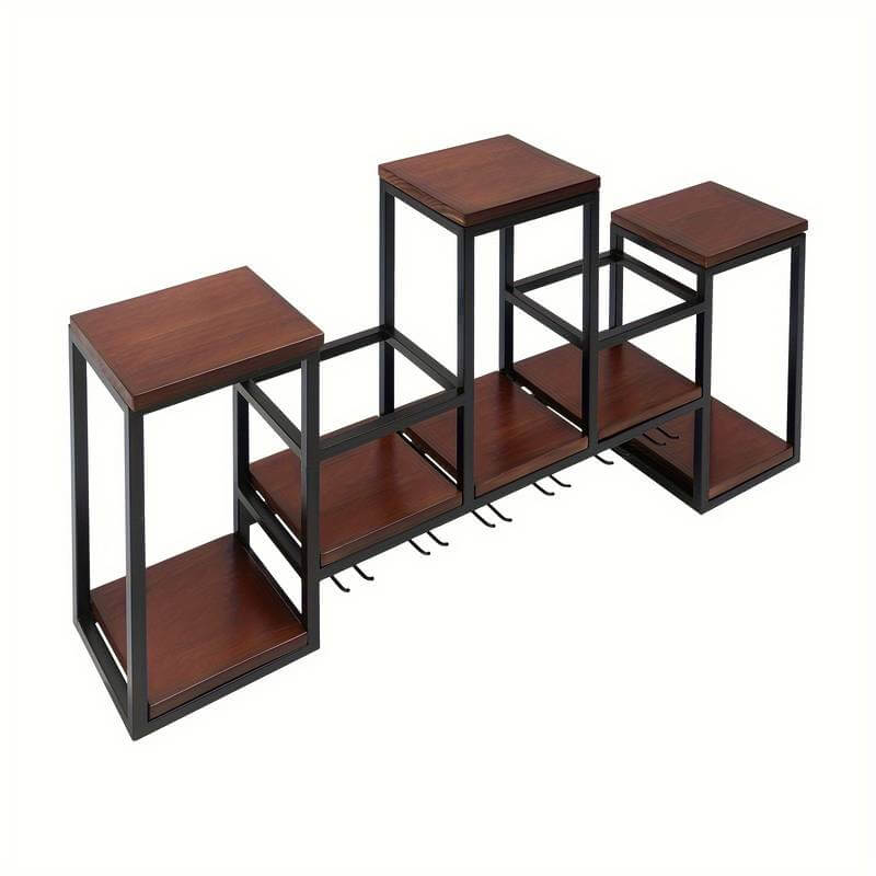 Black Metal And Wood Wall-Mounted Wine Rack with Glass Holder
