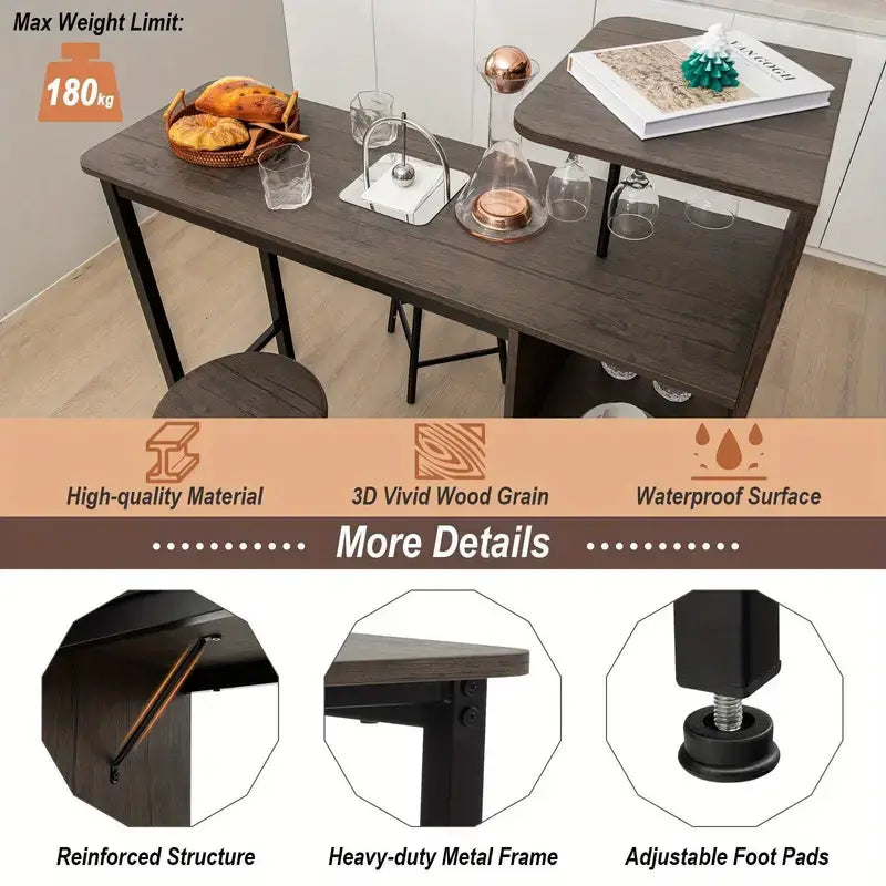 Brown Bar Table & Stool With Shelves