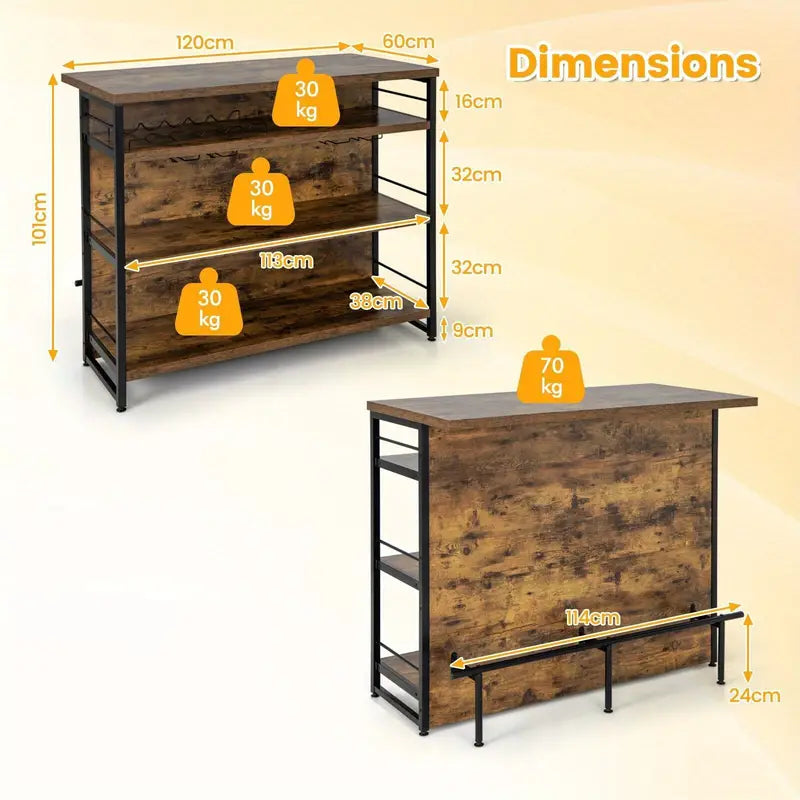 Brown Drink Bar Cabinet with Sideboard