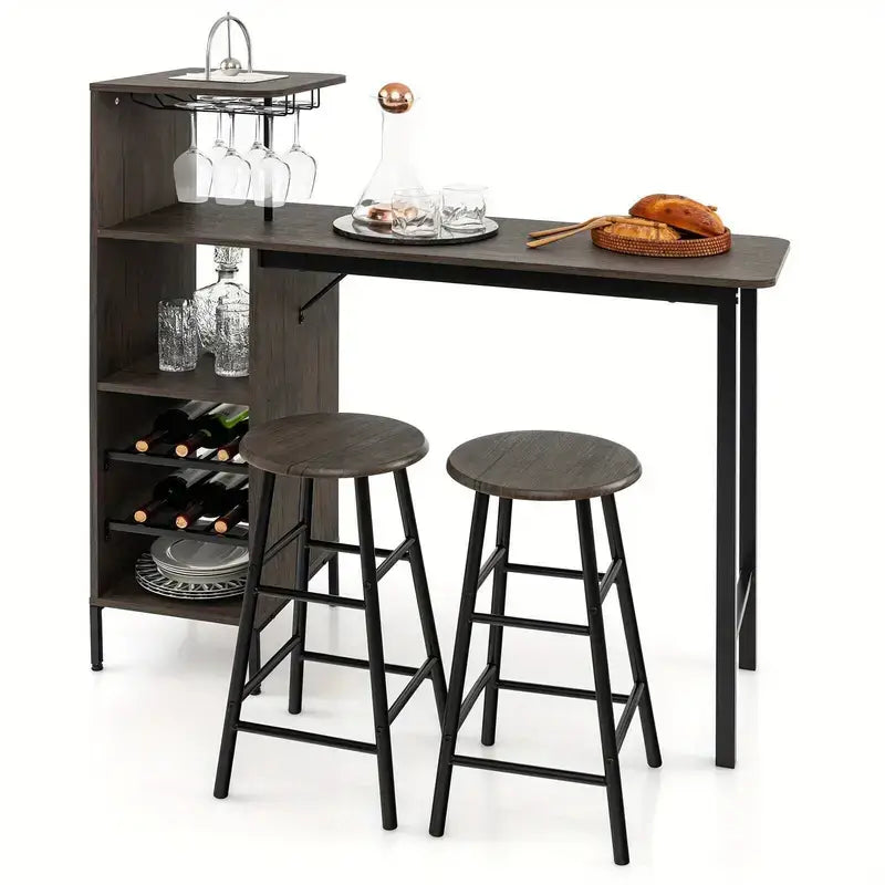 Brown Wooden Bar Table & Stool