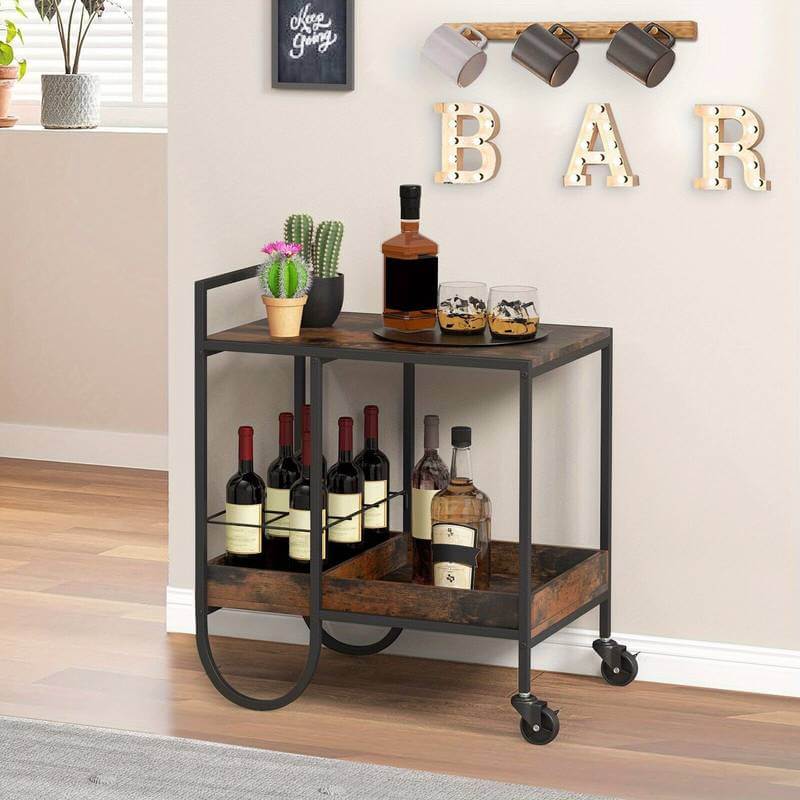 Brown and black Rolling Serving Trolley On Wheels