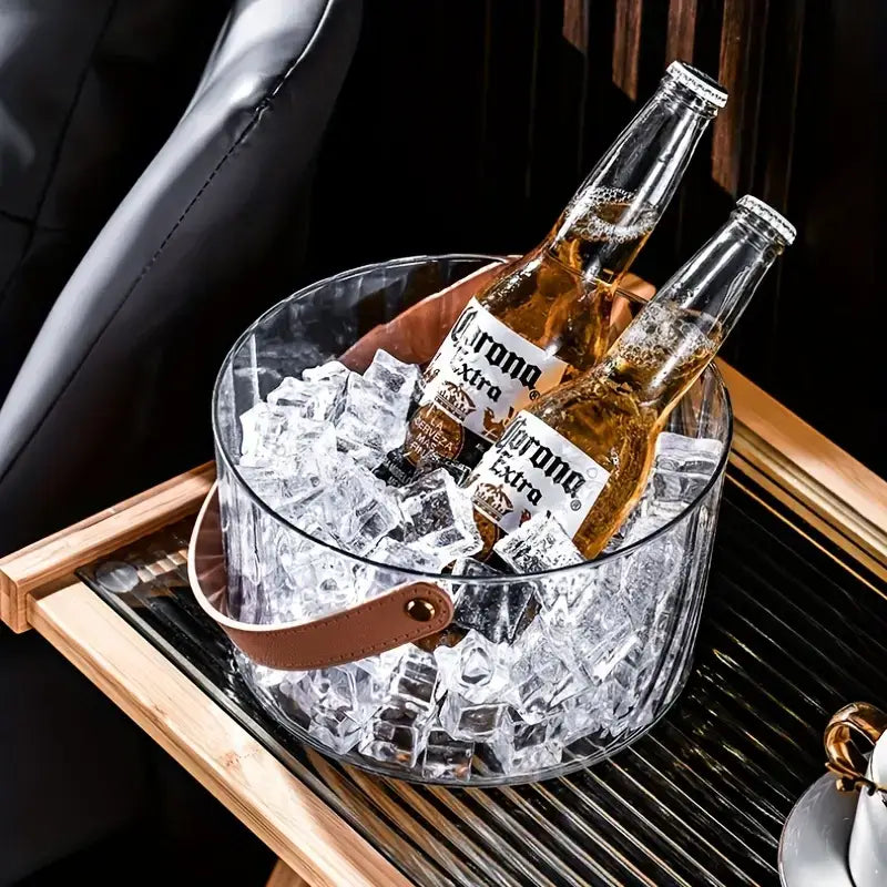 Clear Drink Cooler With Leather brown Strap