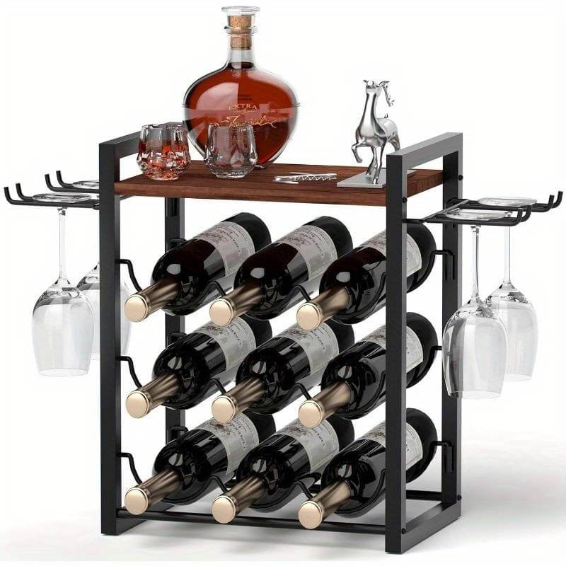 Freestanding Display for 9 Bottles & 4 Glasses