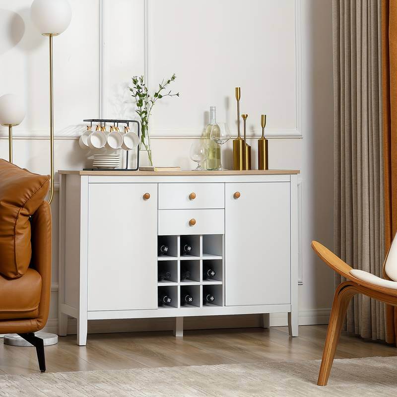 Freestanding Storage Cabinet with 9 Bottle Whine Rack