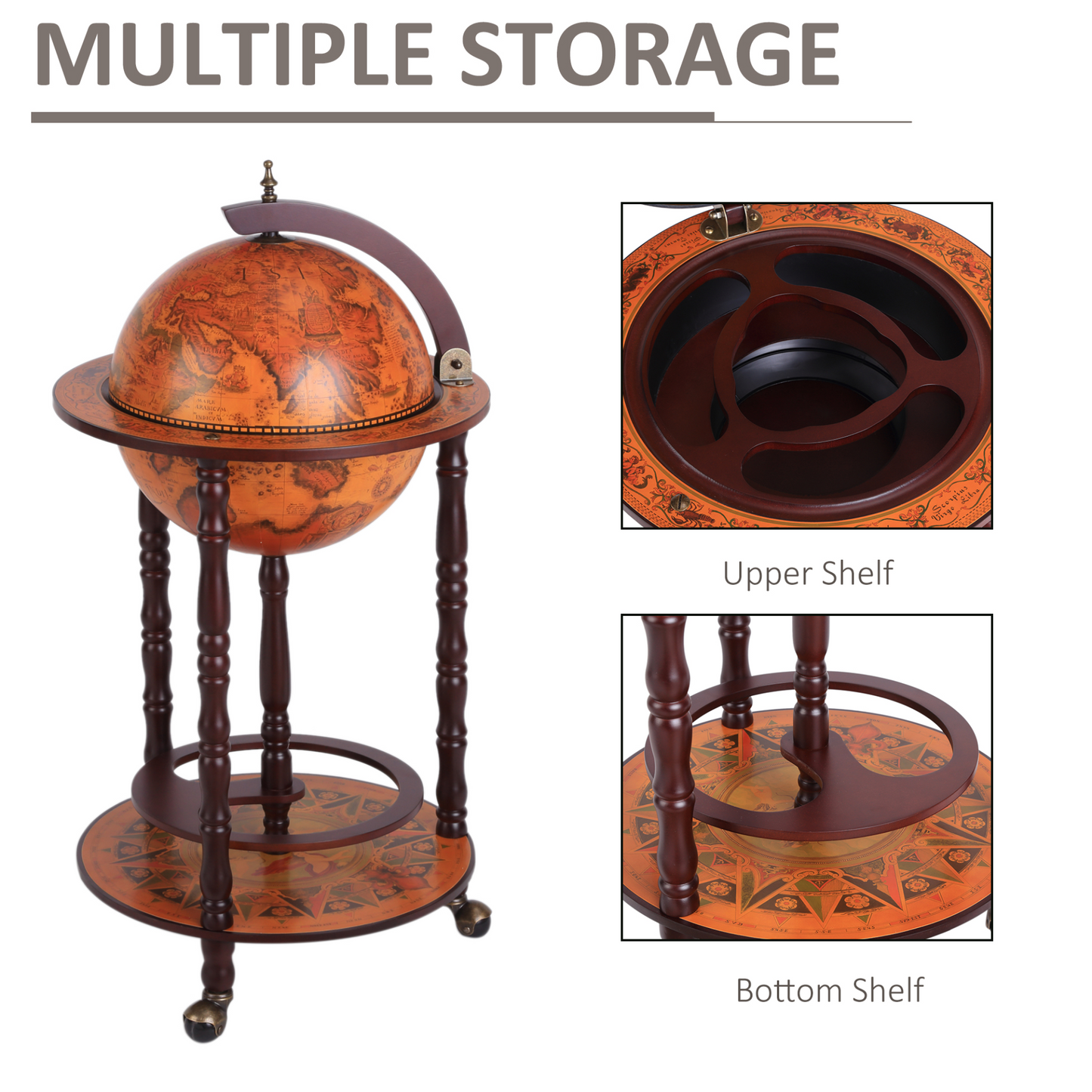 Globe Retro Style Movable Wine Trolley with wheels