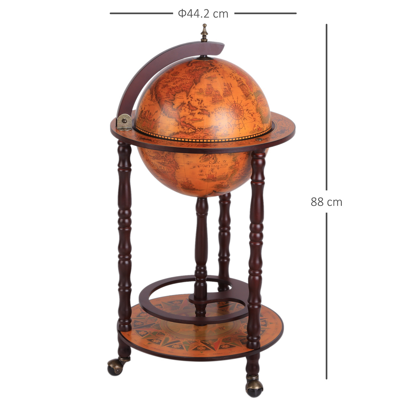 Globe Shape Retro Style Movable Wine Trolley