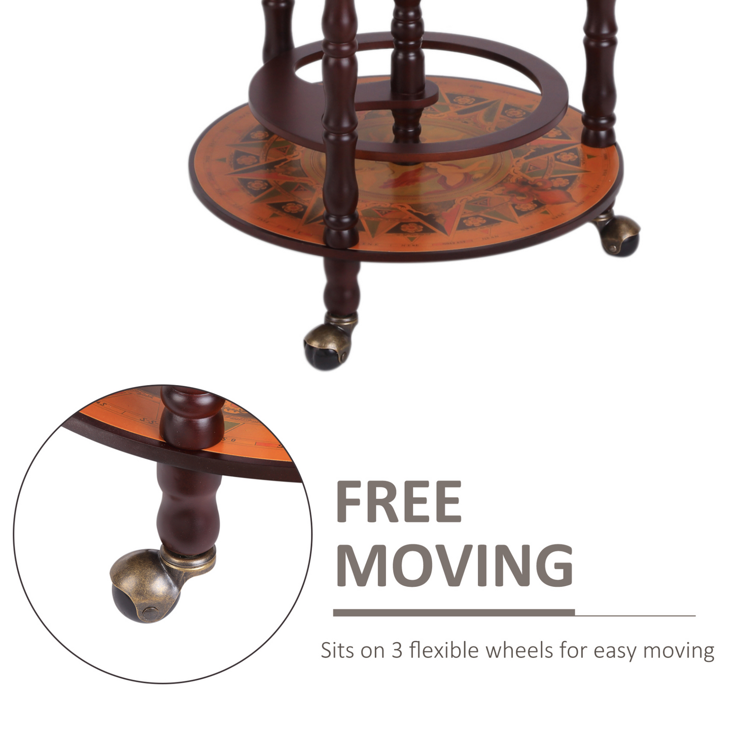Globe Shape Retro Style Movable Wine Trolley with wheels
