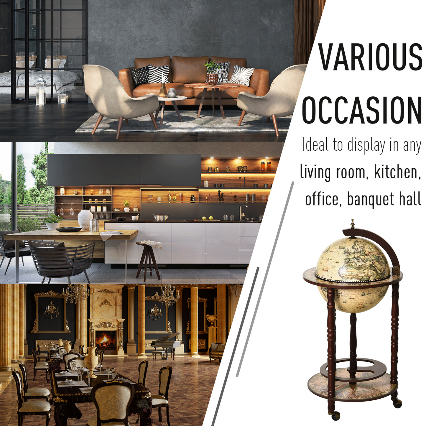 Globe Shaped Alcohol Beverage Storage Trolley