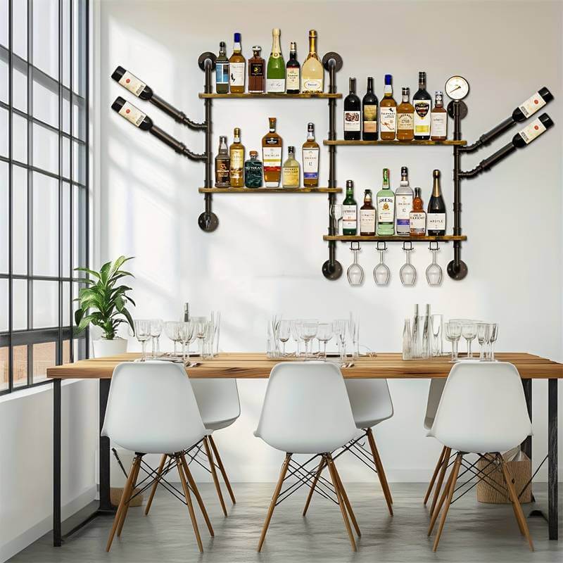 Industrial Metal Wall Mounted Pipe Shelving Unit