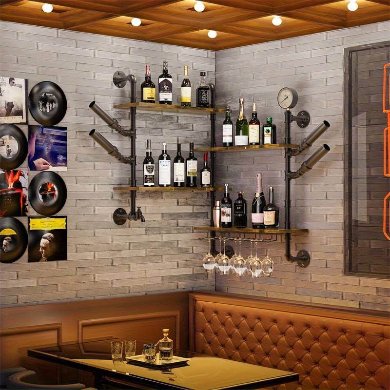 Industrial Pipe Bar Wall Mounted Shelving Unit