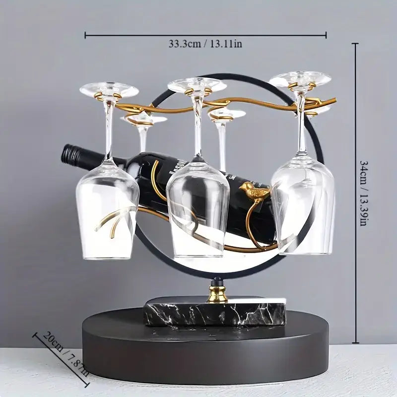 Iron Wine Holder With Glass Rack - 6 hanging glasses