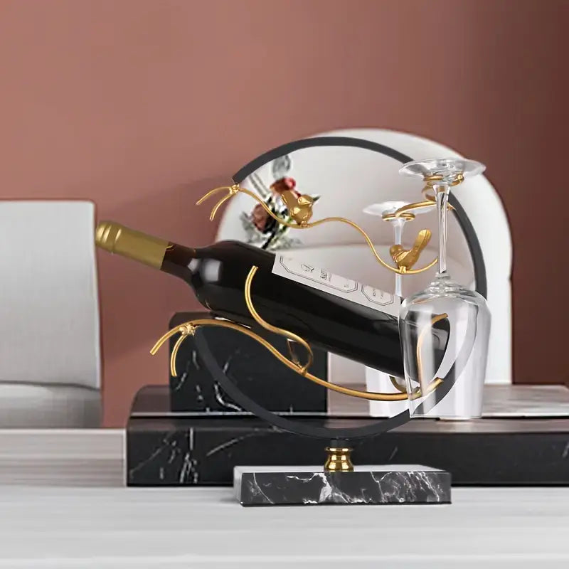 Iron Wine Holder With Glass Rack - gold colour