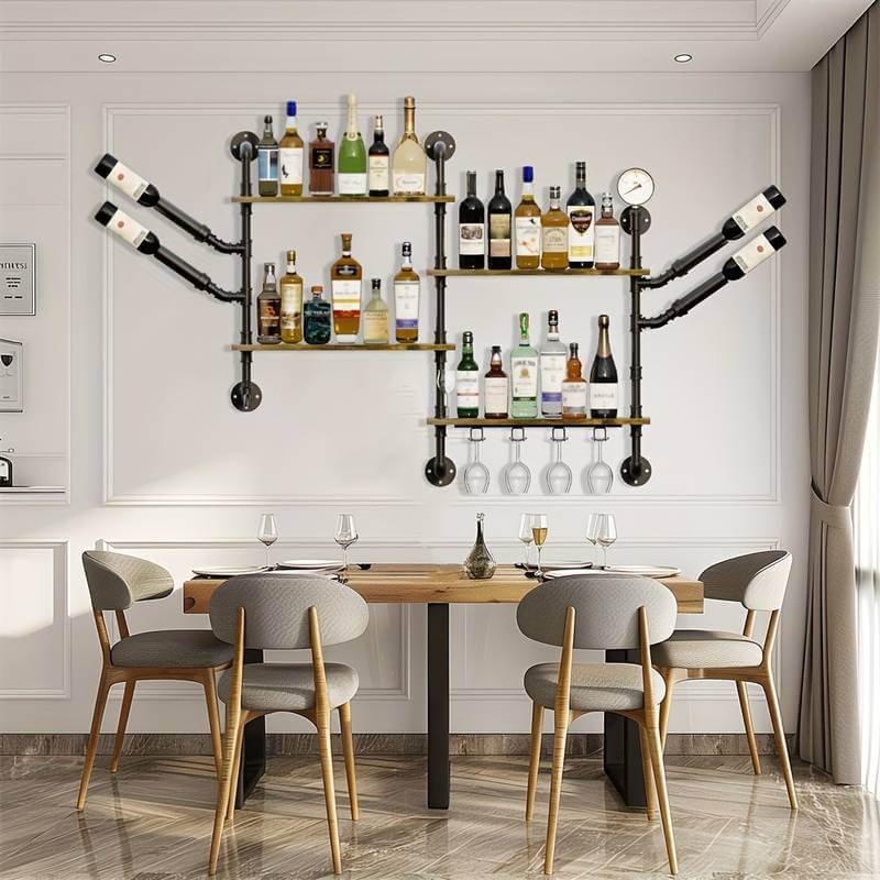 Liquor Shelf Industrial Pipe Bar Wall Mounted Shelving Unit