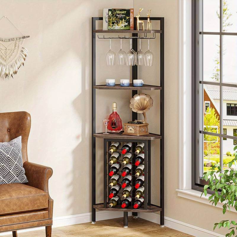 Metal 4 Tier Corner Bar Freestanding Floor Wine Rack
