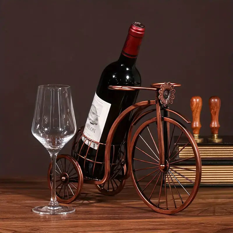 Metal Tricycle Wine Rack With Glass Holder