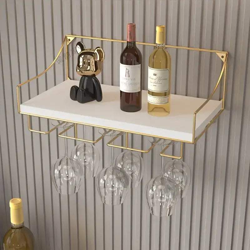 Metal Wall Mounted Wine Rack With Stemware Holder