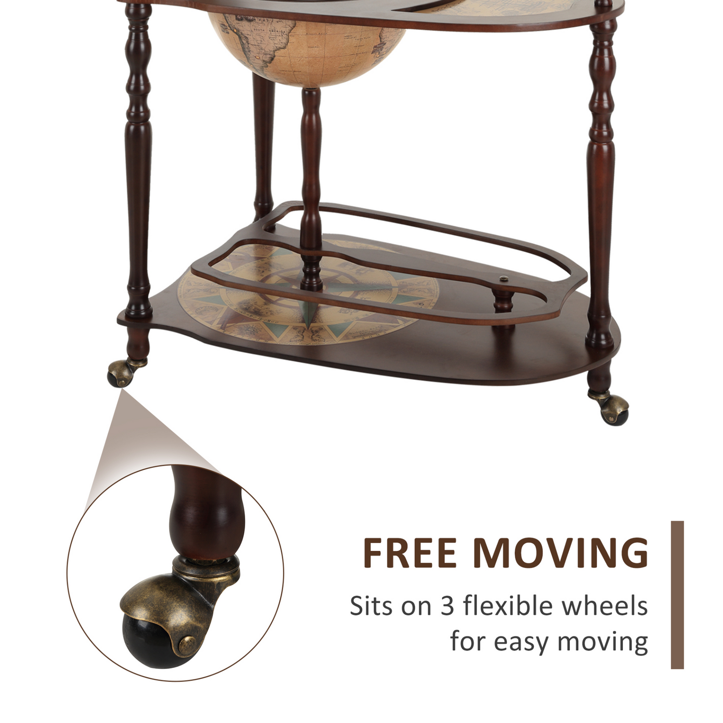Minibar Storage Trolley Table with Bottle Glass Holder