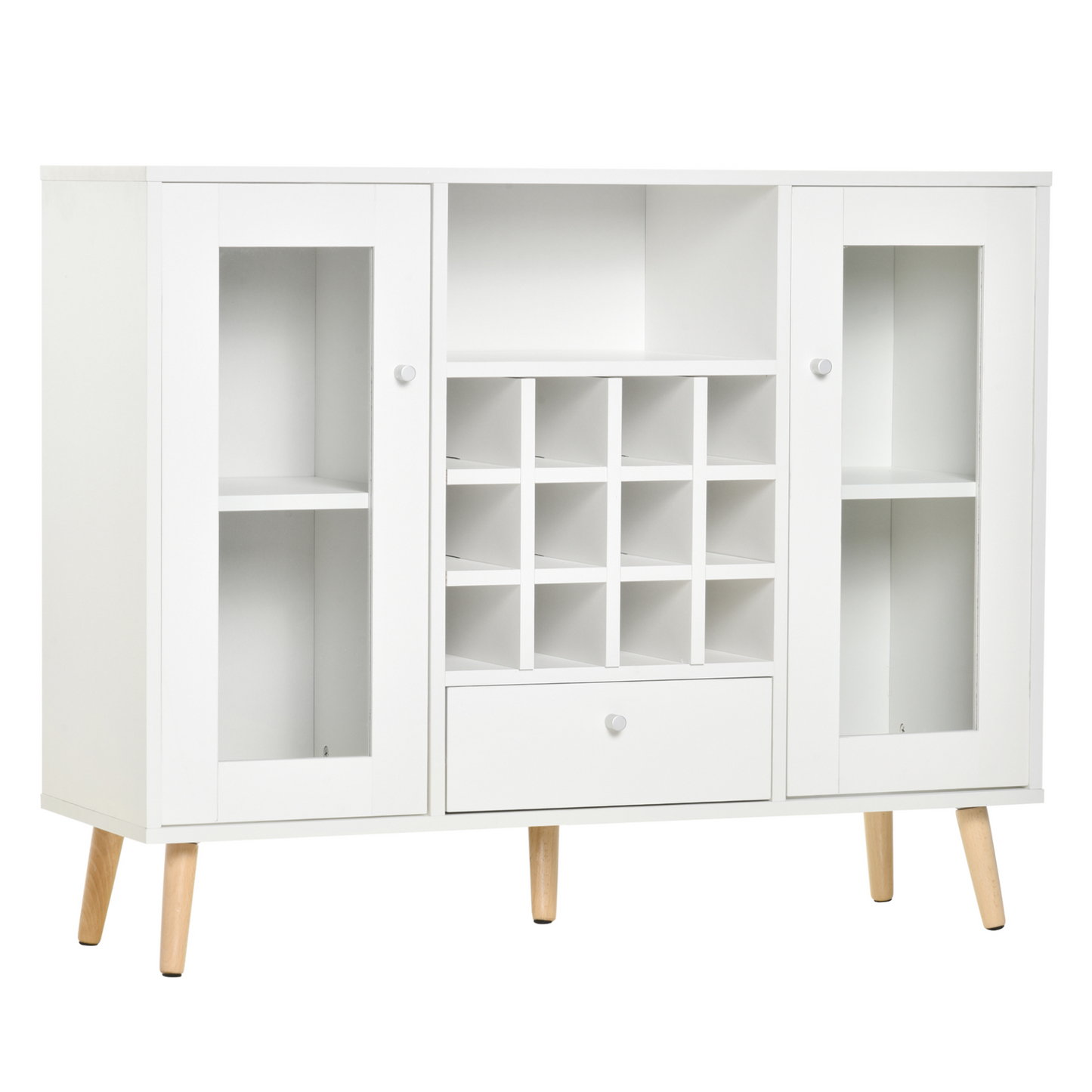 Modern Sideboard Storage Cabinet Glass Doors & 12-Bottle Wine Rack