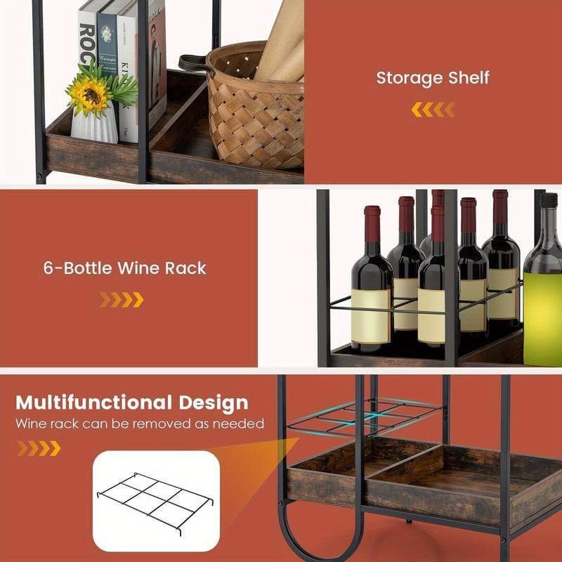 Rolling Buffet Serving Bar Trolley With Storage