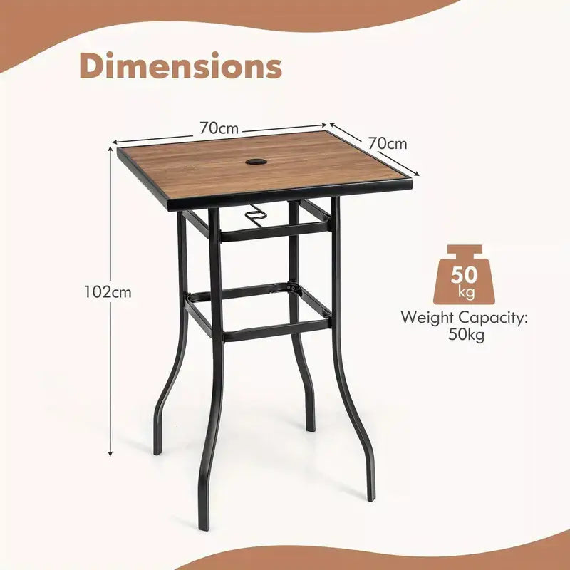Square Garden Table With Built-in Umbrella Hole