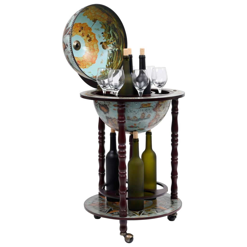 Stand Eucalyptus Wood Blue - Globe Bar cabinet wine