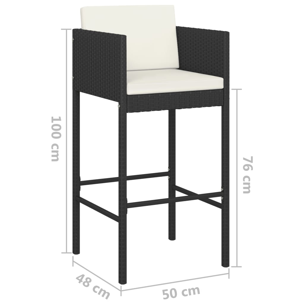 Stools 2 pcs with Cushions white cushions Black Poly Rattan