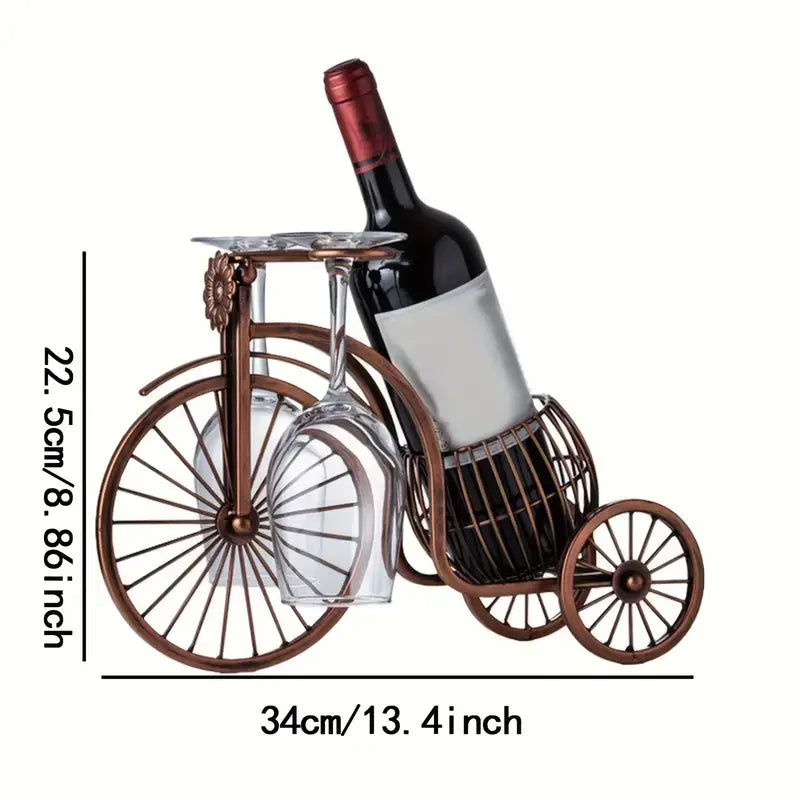 Stylish Metal Tricycle Wine Rack With Glass Holder