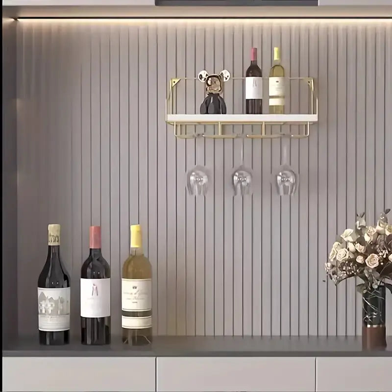 Stylish Wall Mounted Wine Rack With Stemware Holder