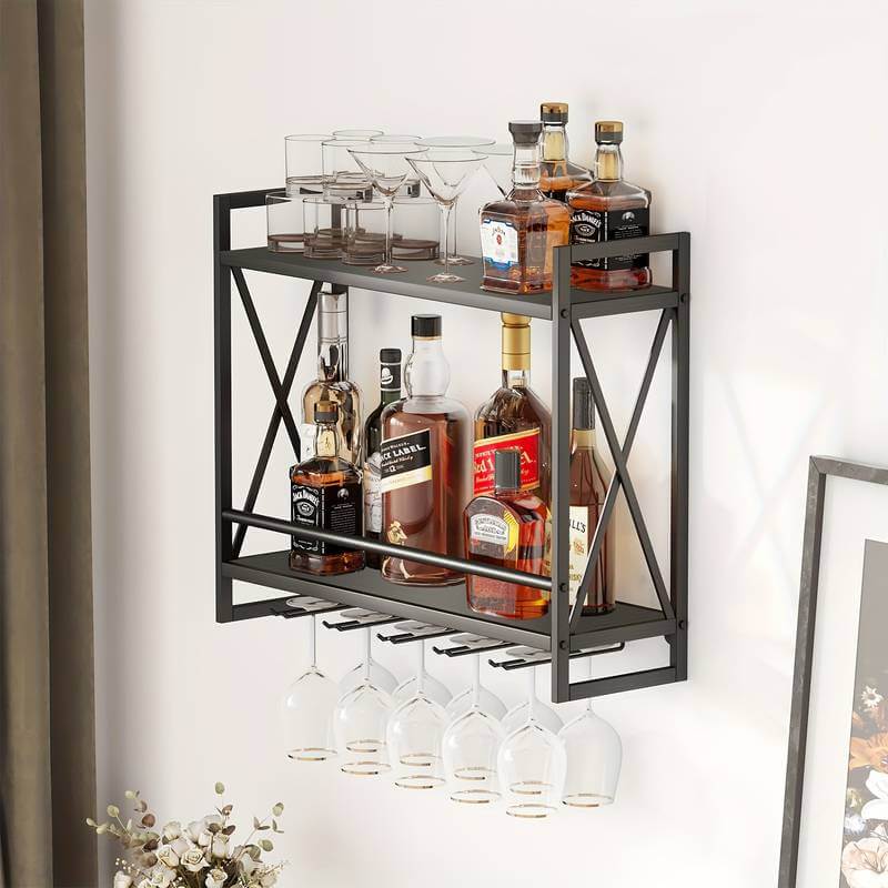 Wall-Mounted Wine Rack With Glass Holder