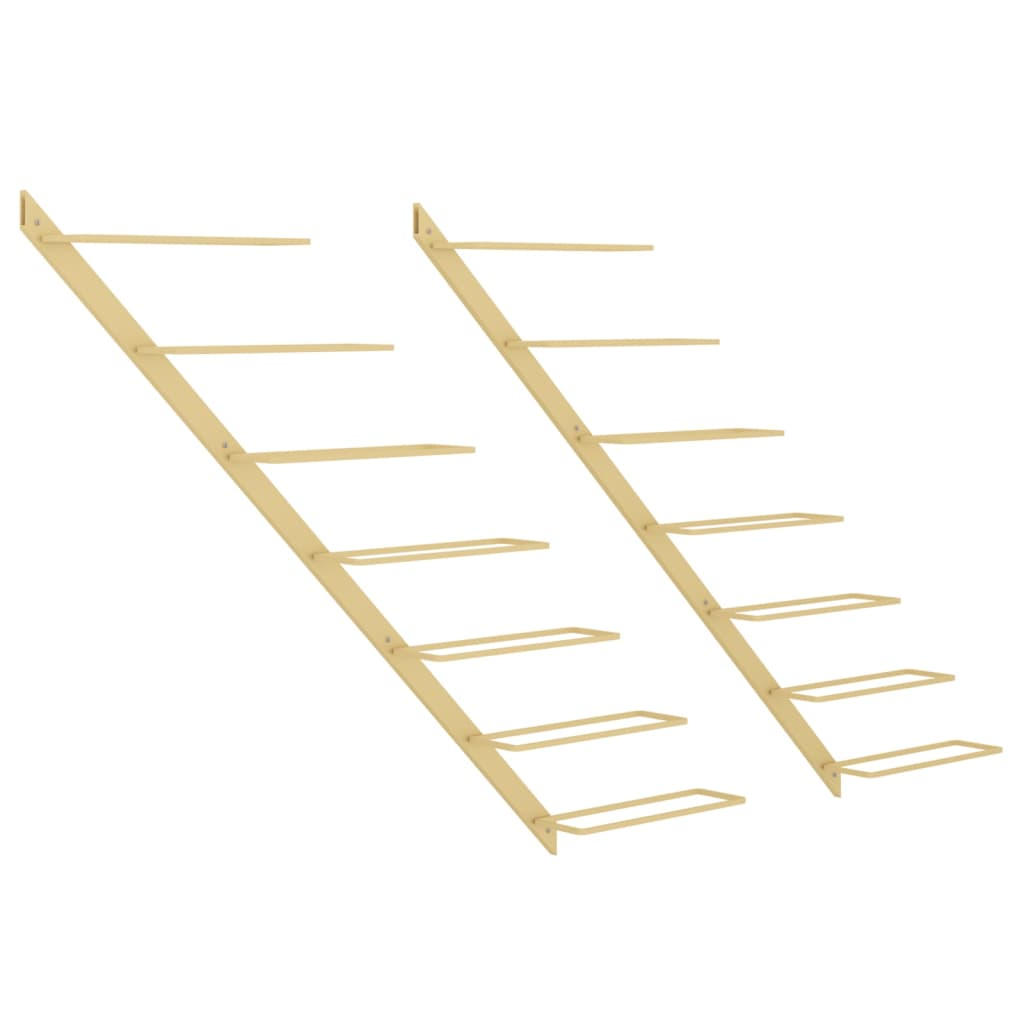 Wall-mount Wine Rack for 7 Bottles 2 pcs Gold Metal