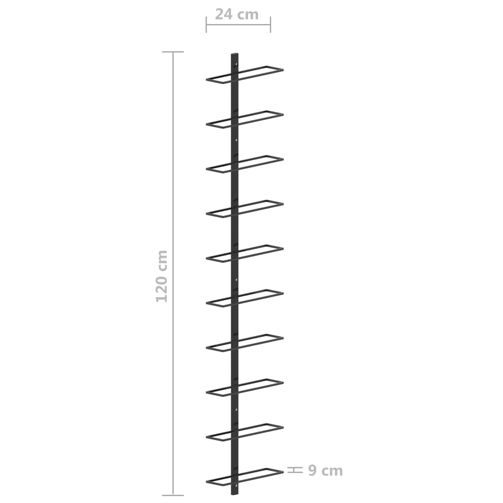 Wall-mounted - Wine Rack for 10 Bottles Black Metal