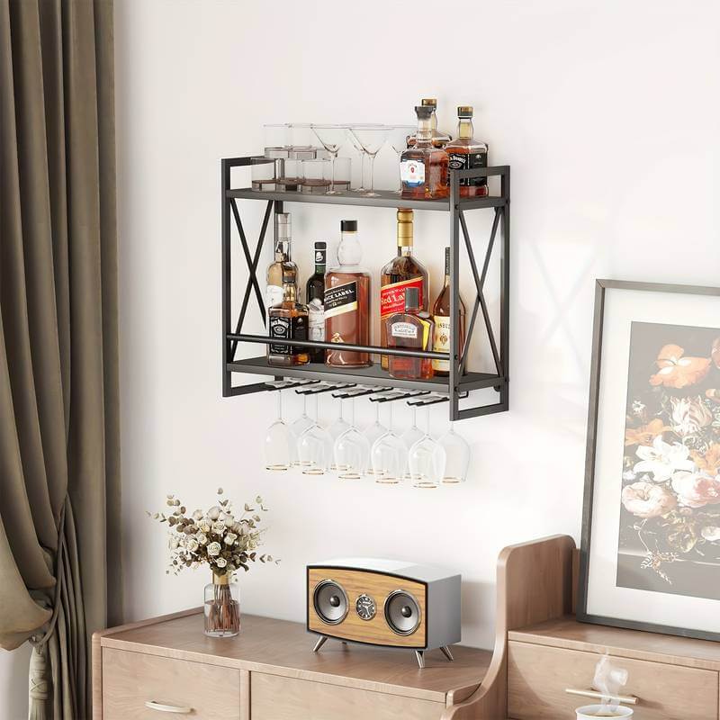 Wall Mounted Metal Wine Rack Black