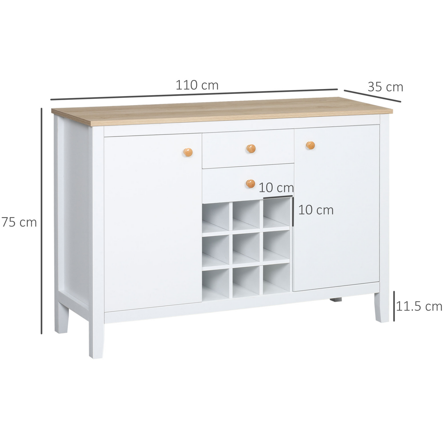 White and wood - Kitchen Sideboard with 9-bottle Wine Rack