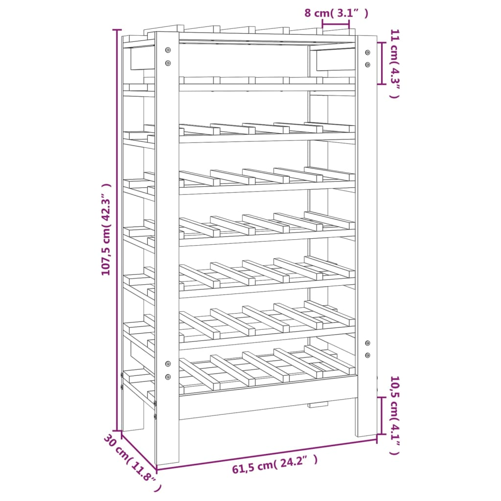 Wine Rack 61.5x30x107.5 cm Pine Wood Solid